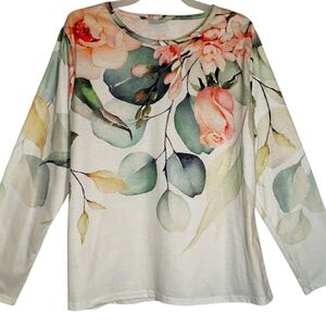 Shein women's XL floral print long sleeves polyester pullover blouse. 5056